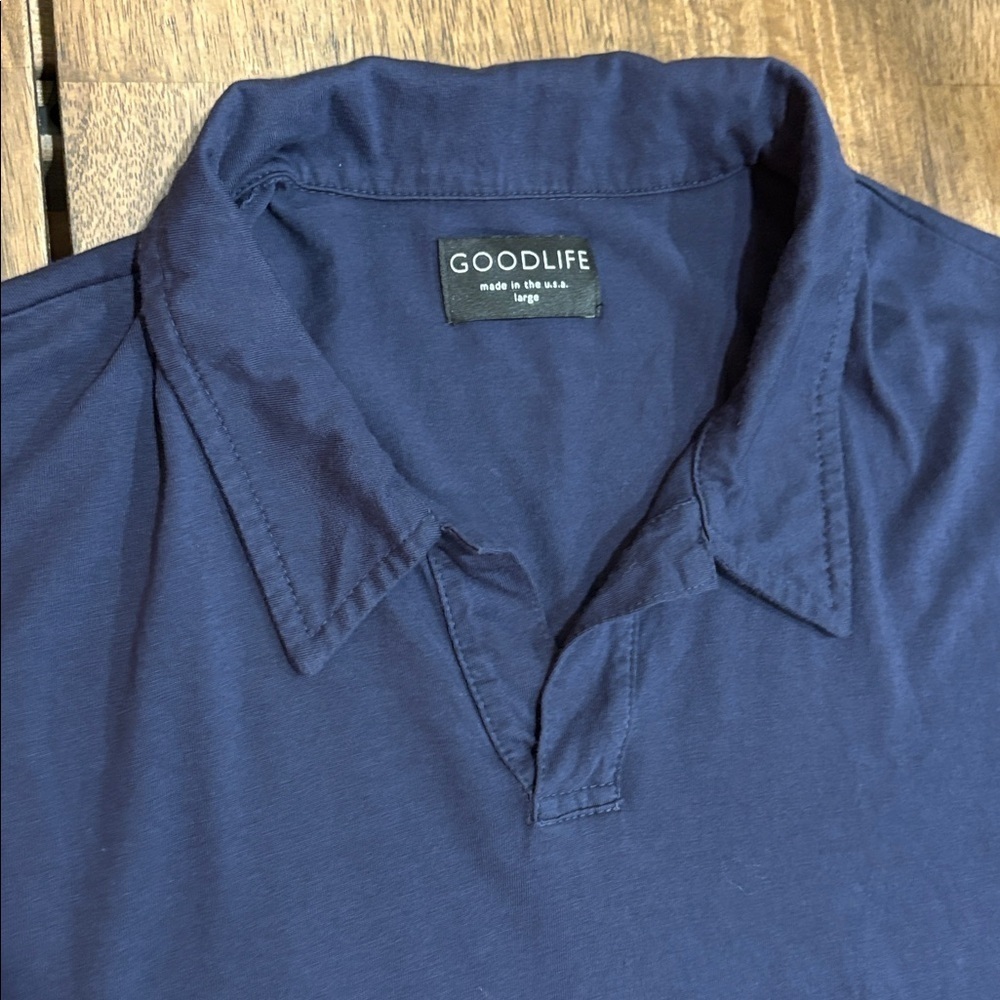 Goodlife Polo Shirt. Navy blue. Large. No buttons. Supima cotton - Picture 2 of 7